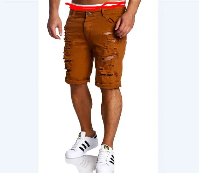 Men's Washed Denim Chino Fashion Shorts - Ripped Style