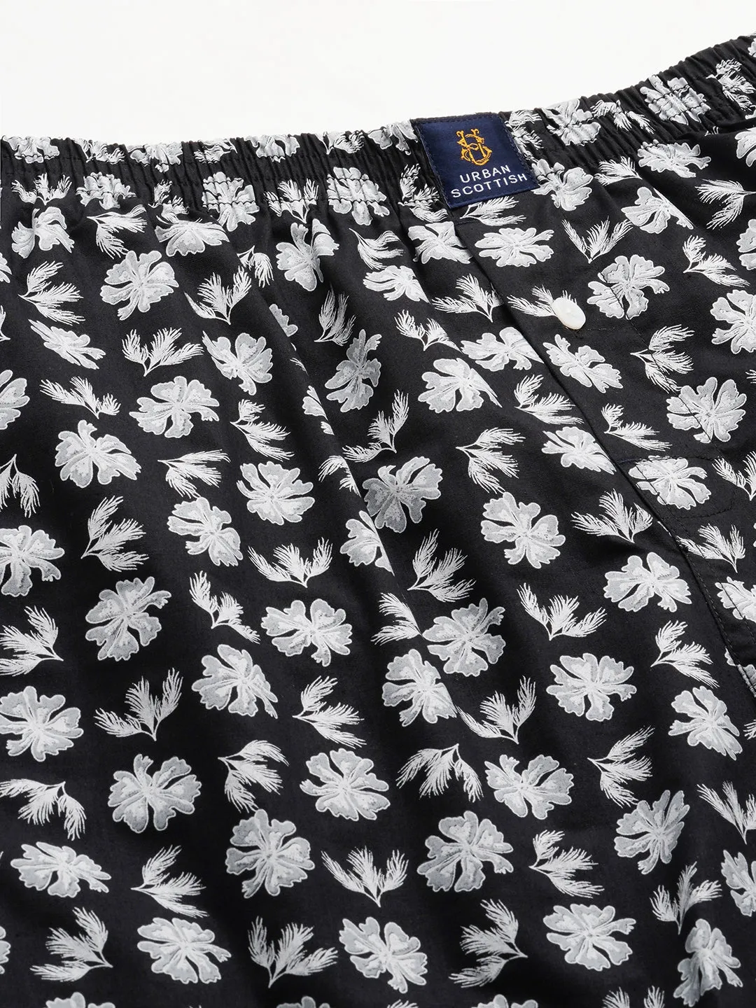 Men's White & Black, 100% Cotton, Printed, Regular Fit, Inner Elastic, Mid-Rise, Boxers