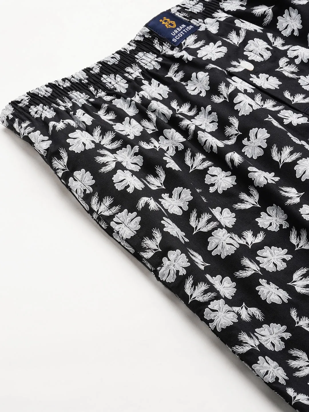 Men's White & Black, 100% Cotton, Printed, Regular Fit, Inner Elastic, Mid-Rise, Boxers