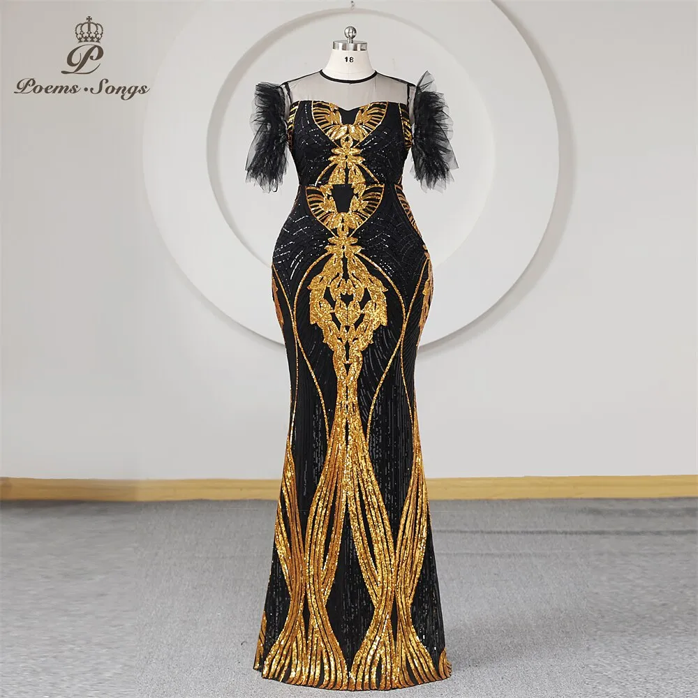 Mermaid Plus Size Formal Evening Dress With Half Sleeves Green Sequins Transparent Neck