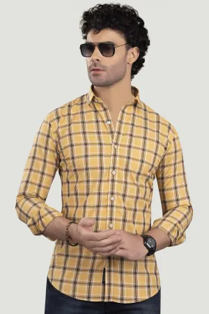 Michail Yellow Cotton Check Shirt