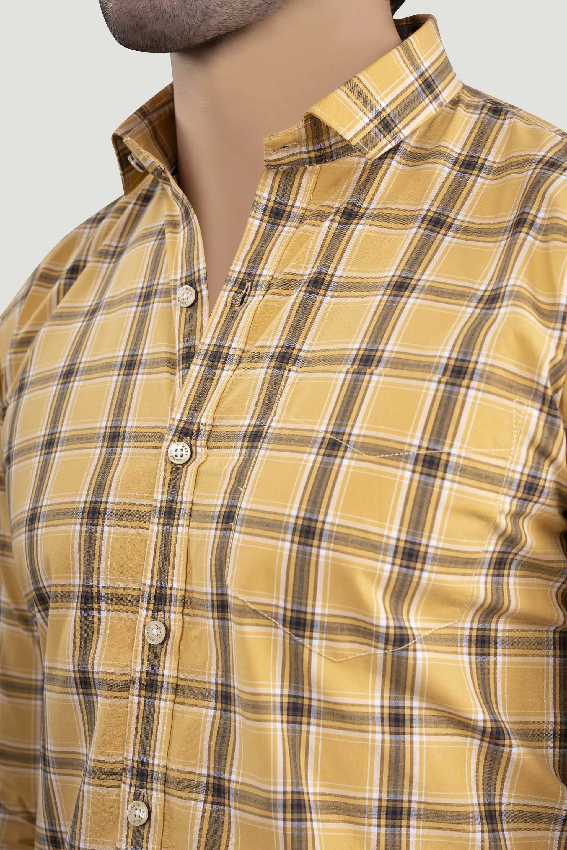 Michail Yellow Cotton Check Shirt
