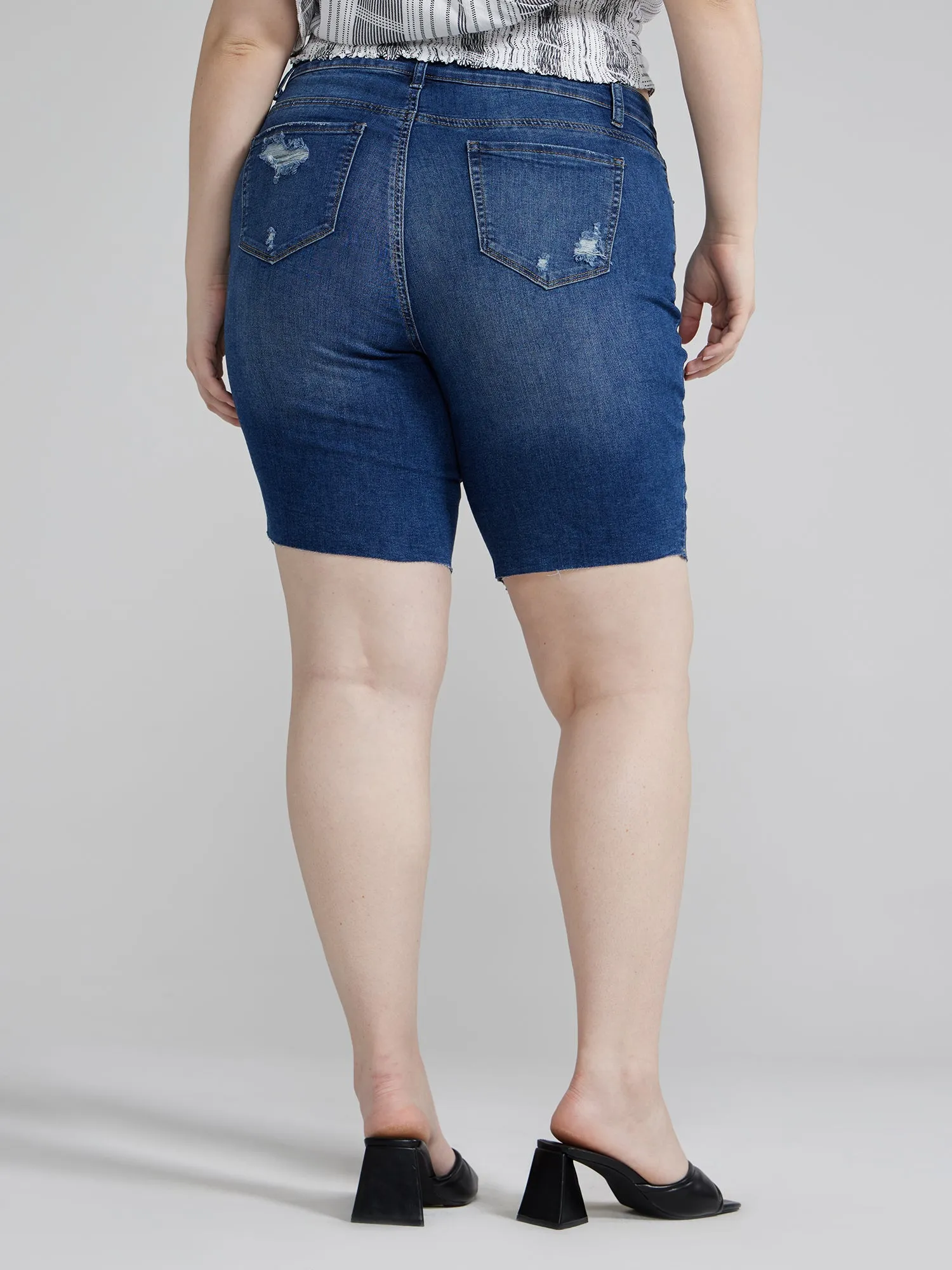 Mid Rise Destructed Bermuda Shorts