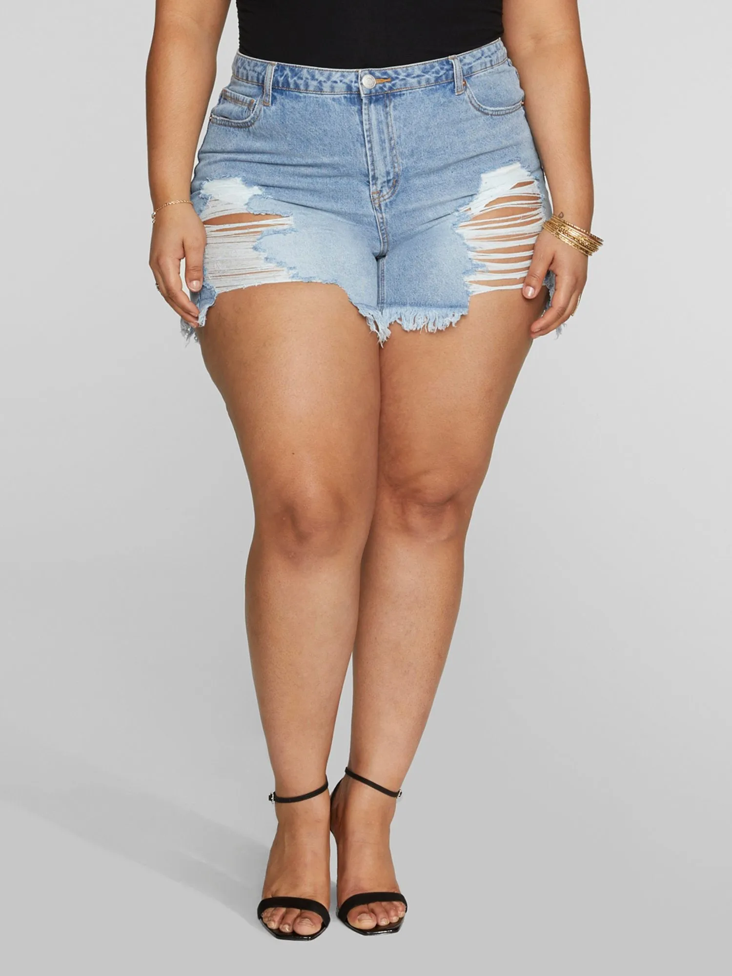 Mid Rise Destructed Denim Cutoff Shorts