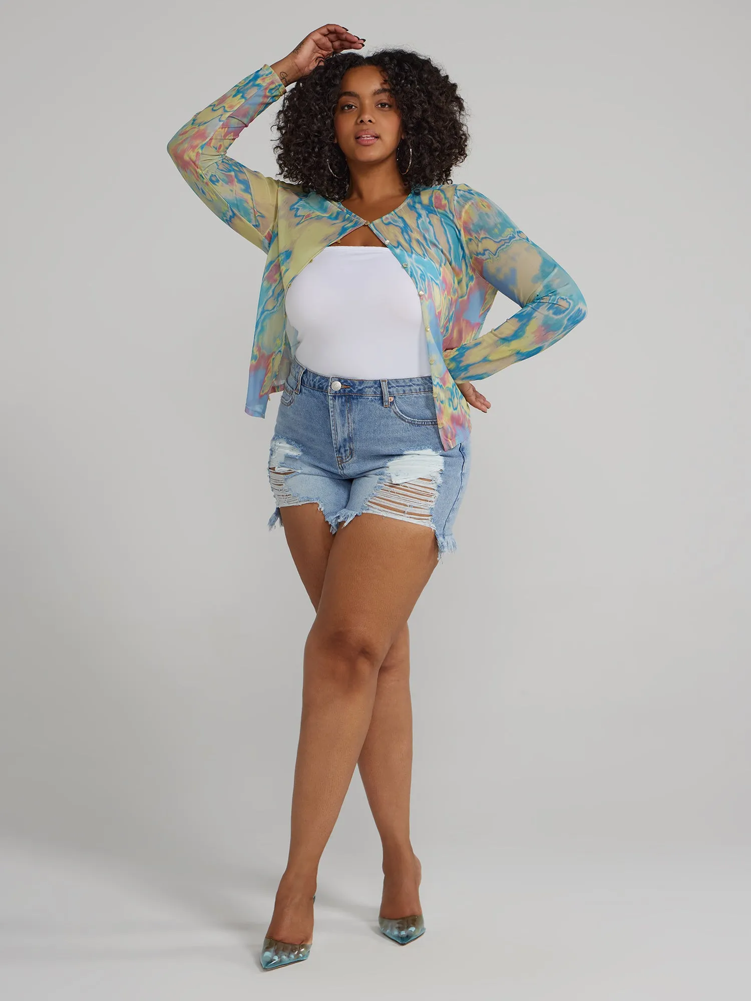Mid Rise Destructed Denim Cutoff Shorts
