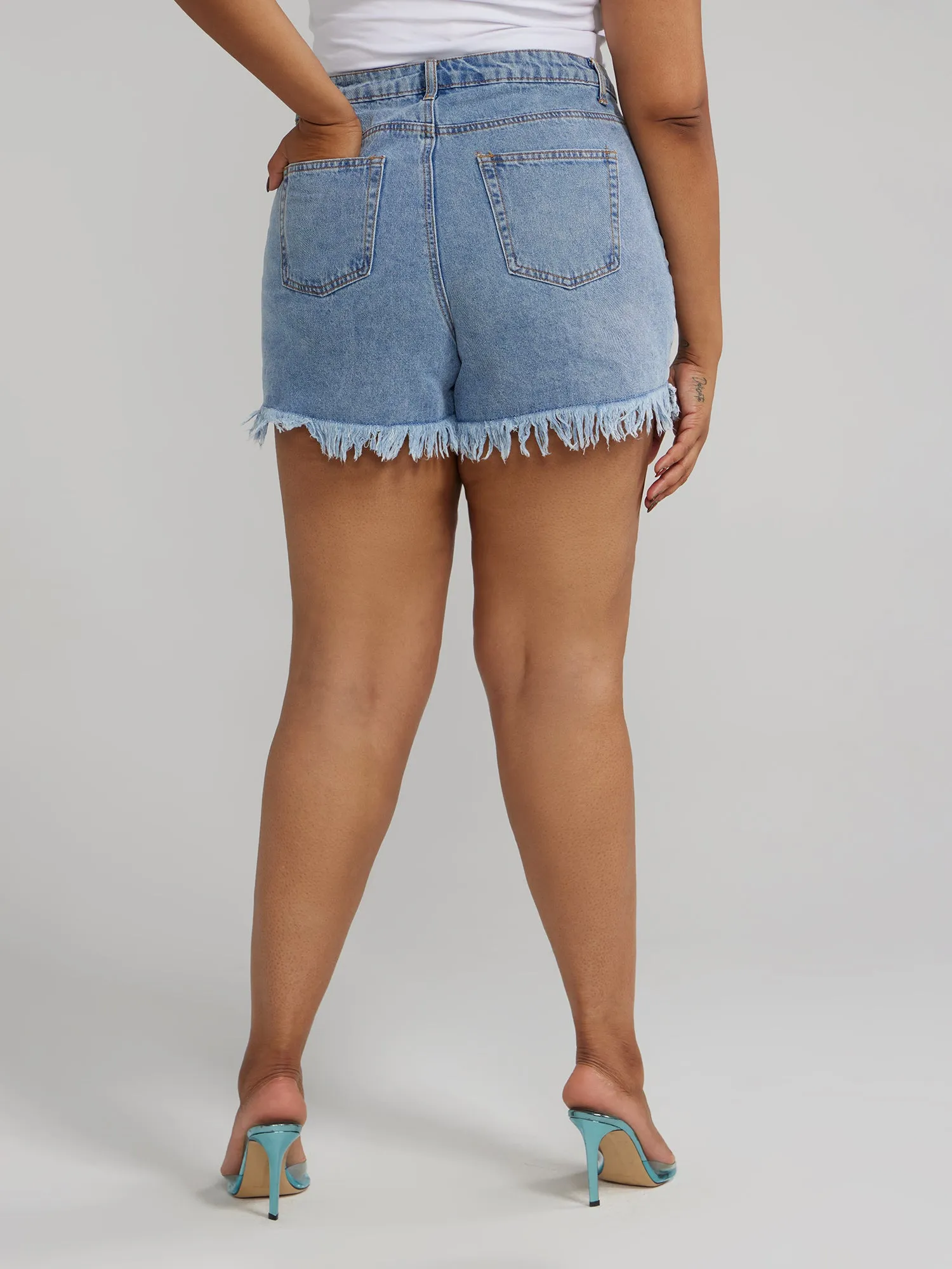Mid Rise Destructed Denim Cutoff Shorts