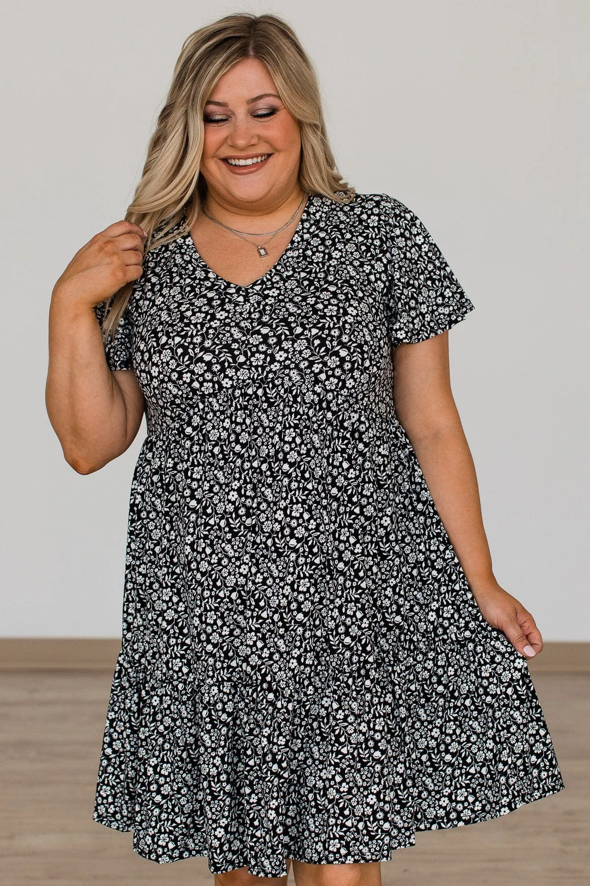 Midnight Memories Floral Tiered Dress- Black