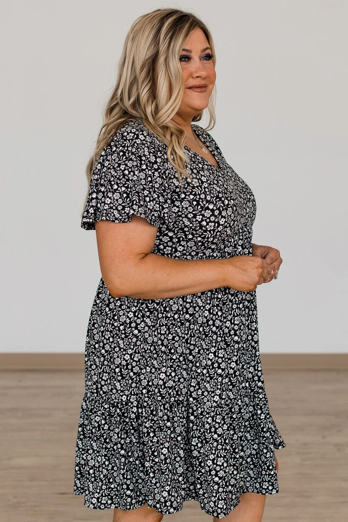 Midnight Memories Floral Tiered Dress- Black