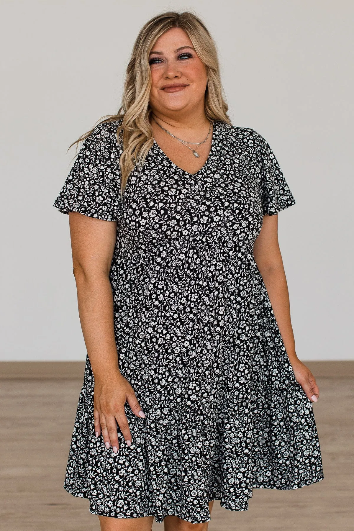 Midnight Memories Floral Tiered Dress- Black