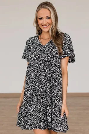 Midnight Memories Floral Tiered Dress- Black