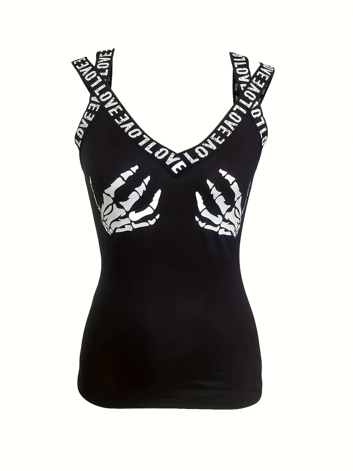 Mila - Mouwloze Tanktop Met Lettertape en Schedelprint, Casual Dameskleding