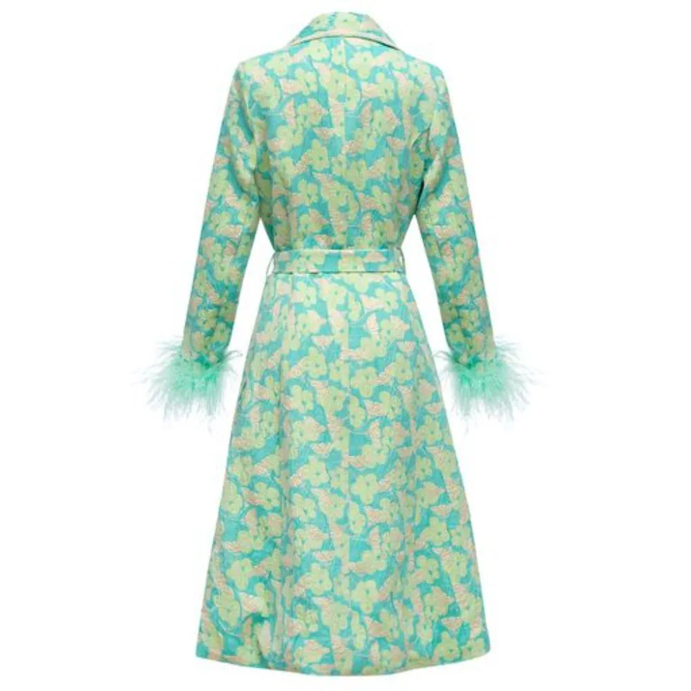 Mint Coat with Detachable Feathers Cuffs