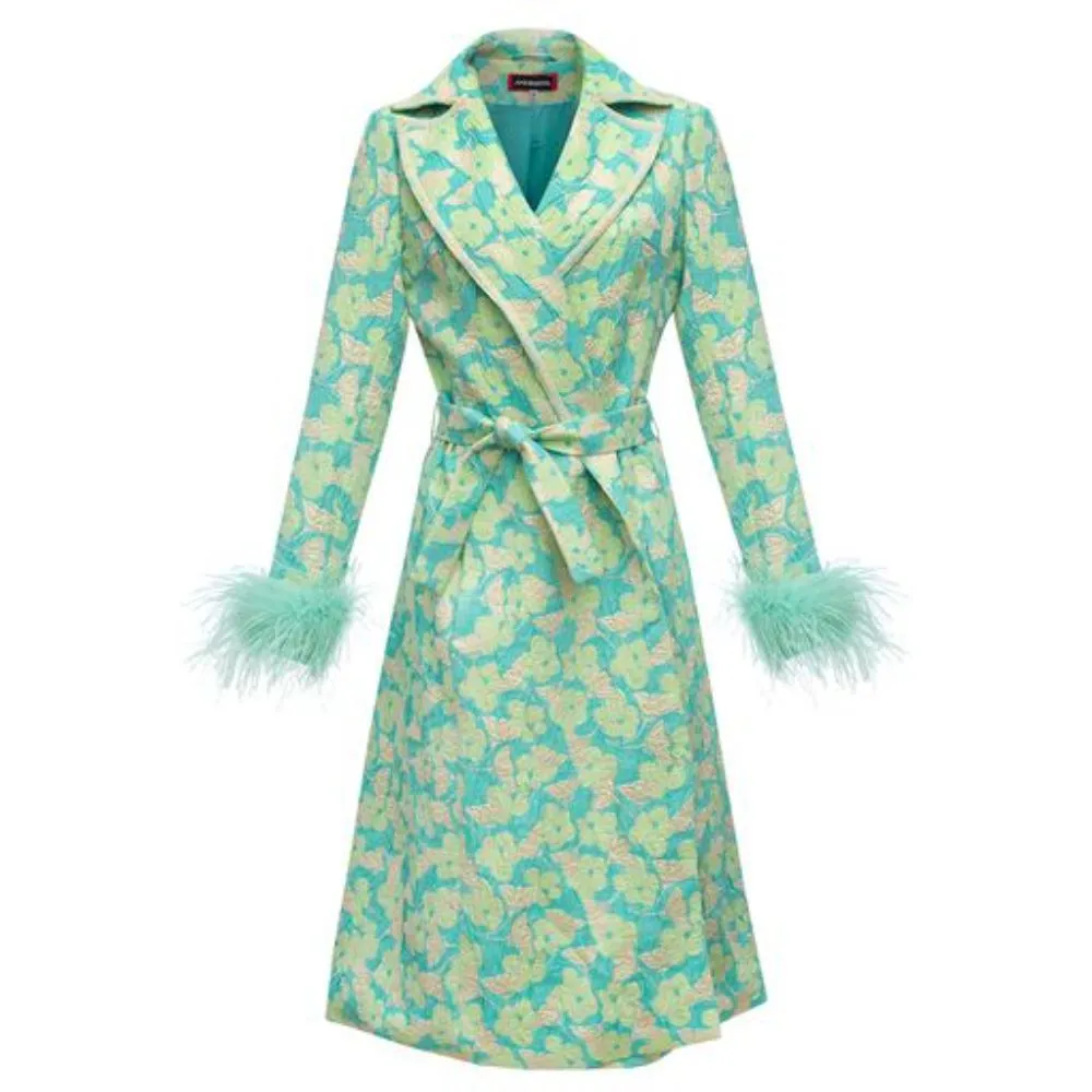 Mint Coat with Detachable Feathers Cuffs