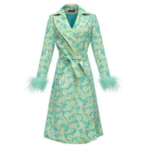 Mint Coat with Detachable Feathers Cuffs
