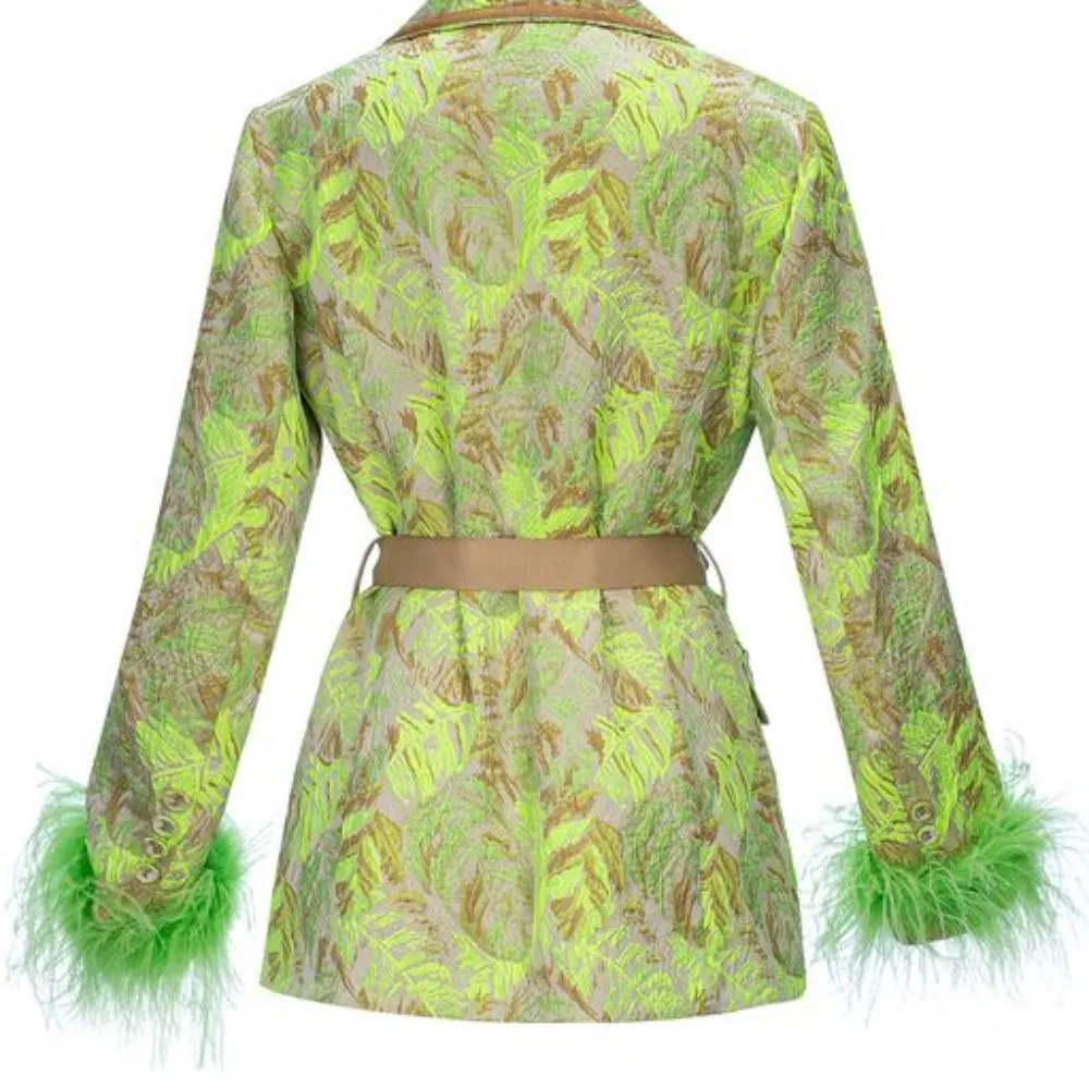 Mint Jacket With Detachable Feather Cuffs