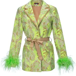 Mint Jacket With Detachable Feather Cuffs