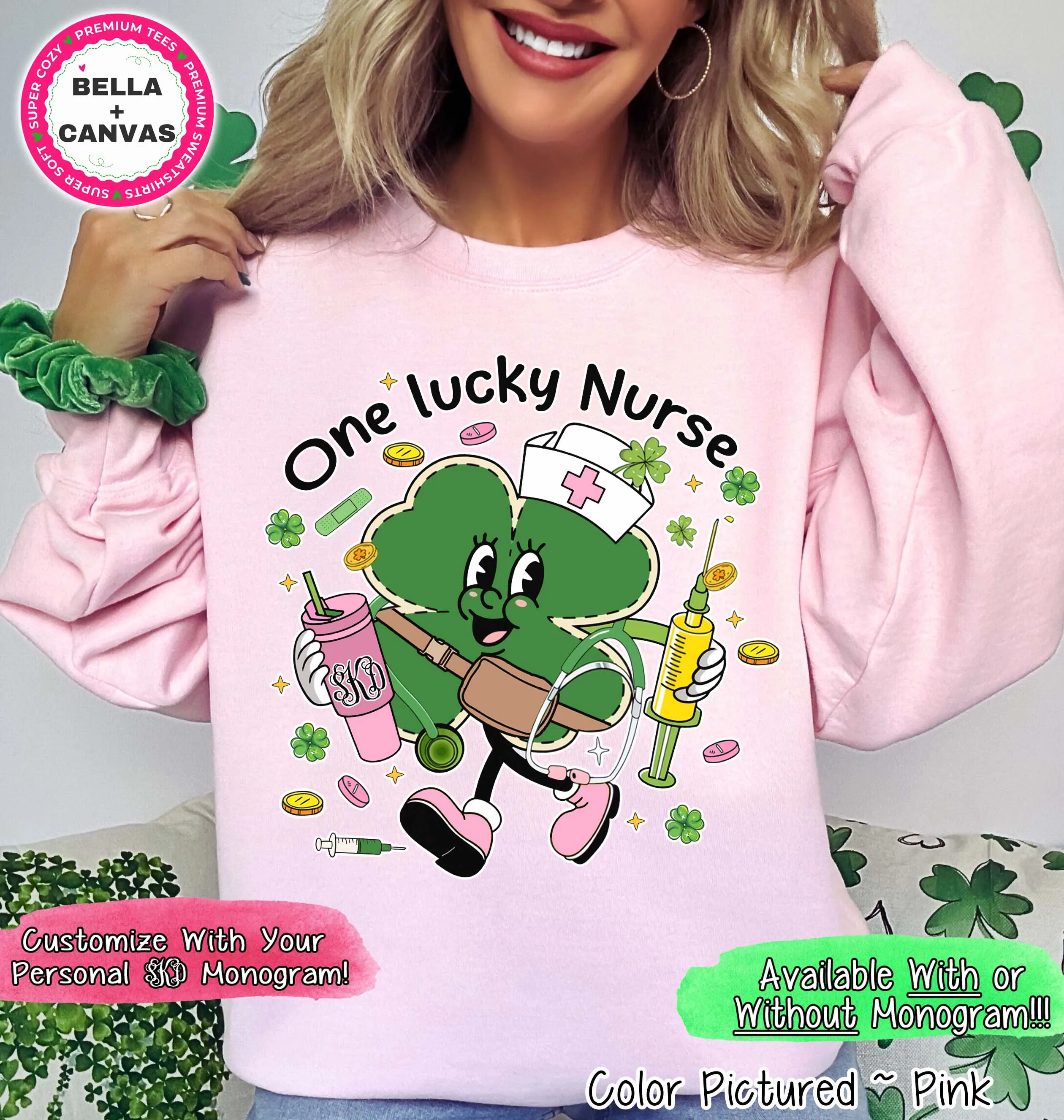 Monogram One Lucky Nurse St Patricks Day Tee or Sweatshirt