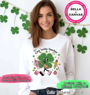 Monogram One Lucky Teacher St Patricks Day Tee or Sweatshirt