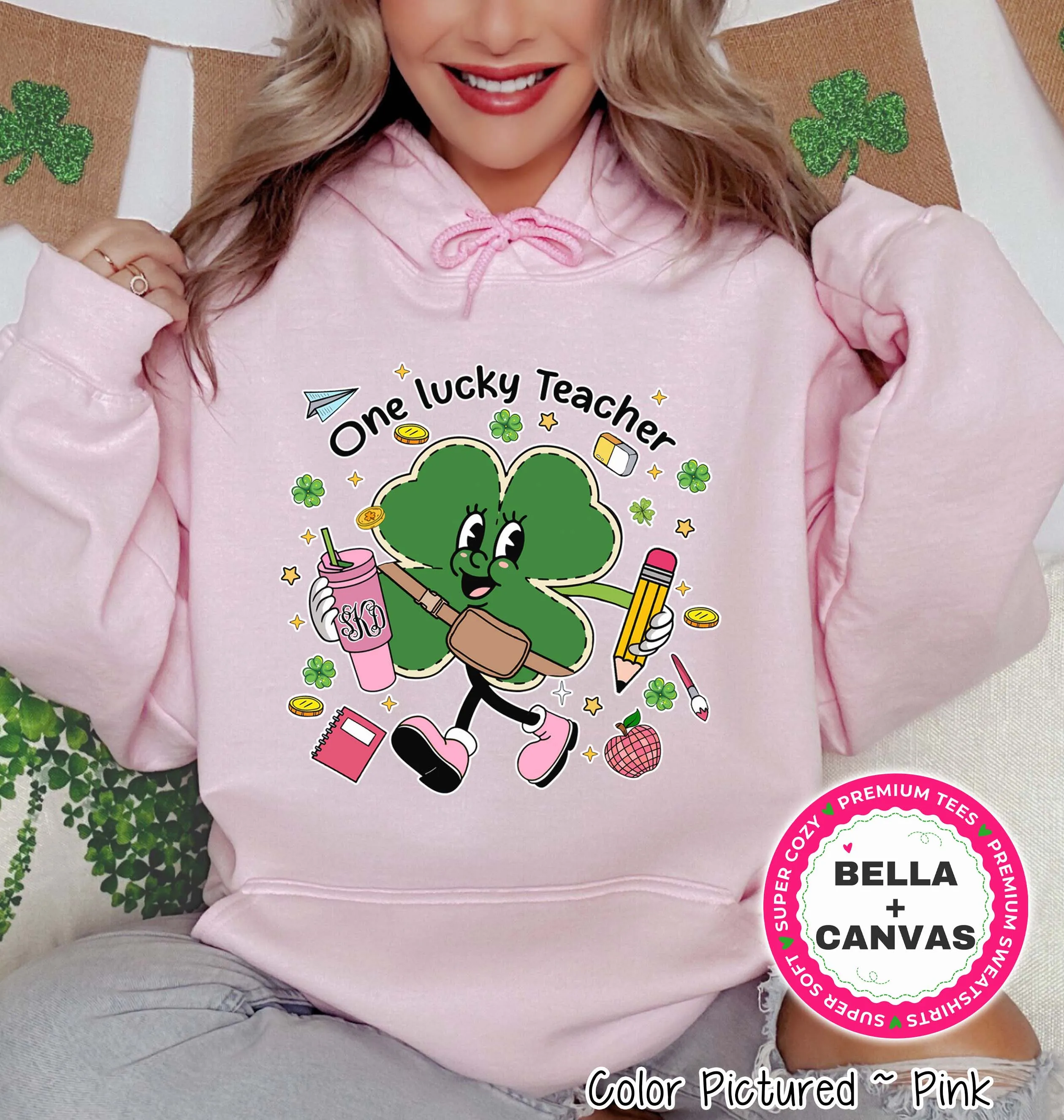 Monogram One Lucky Teacher St Patricks Day Tee or Sweatshirt