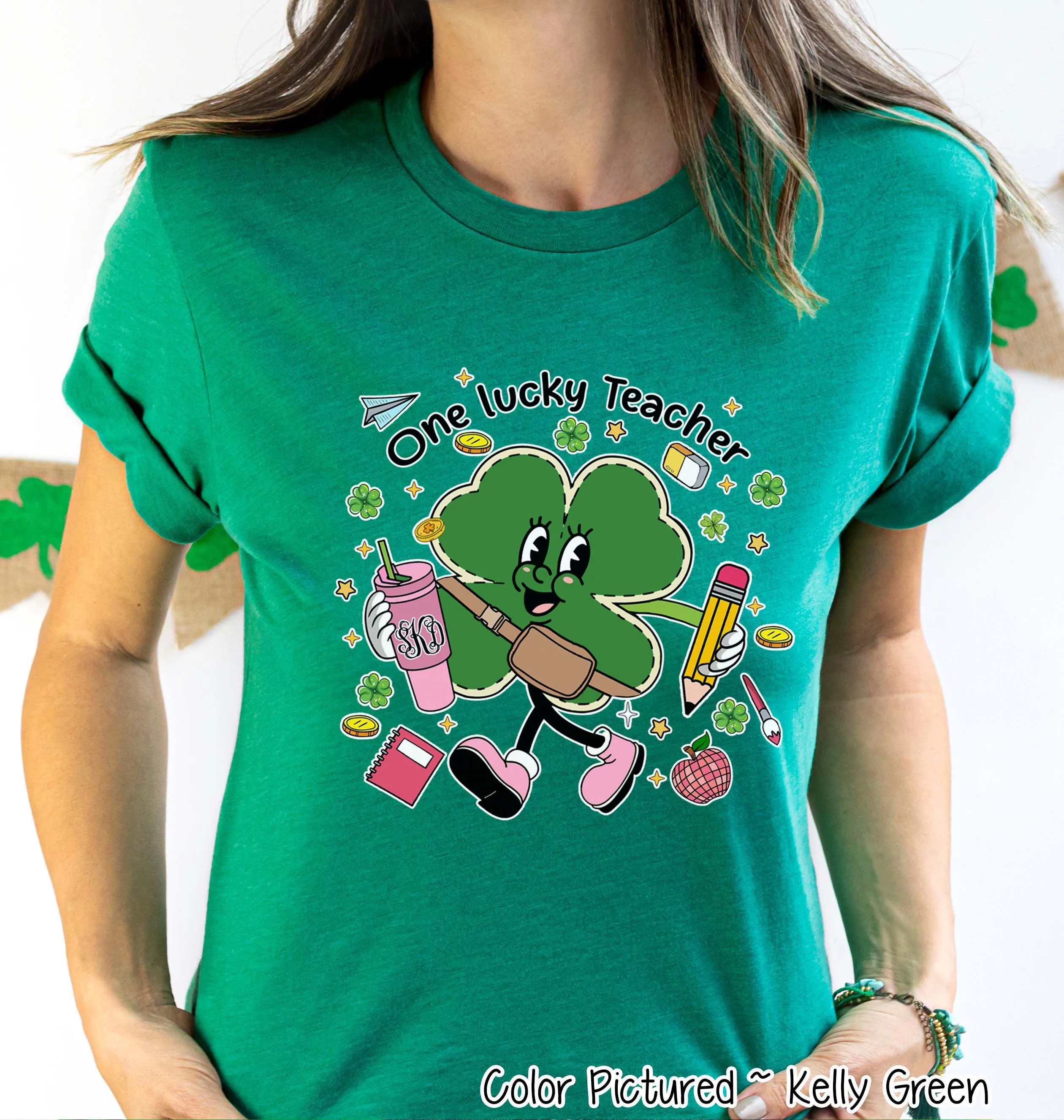 Monogram One Lucky Teacher St Patricks Day Tee or Sweatshirt