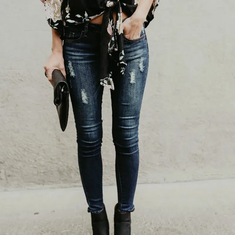 Moto Biker Jeans Women Locomotive Gray Black High Street Skinny Denim Pants Distressed Vintage Slim Ripped Pleated Kot Pantolon