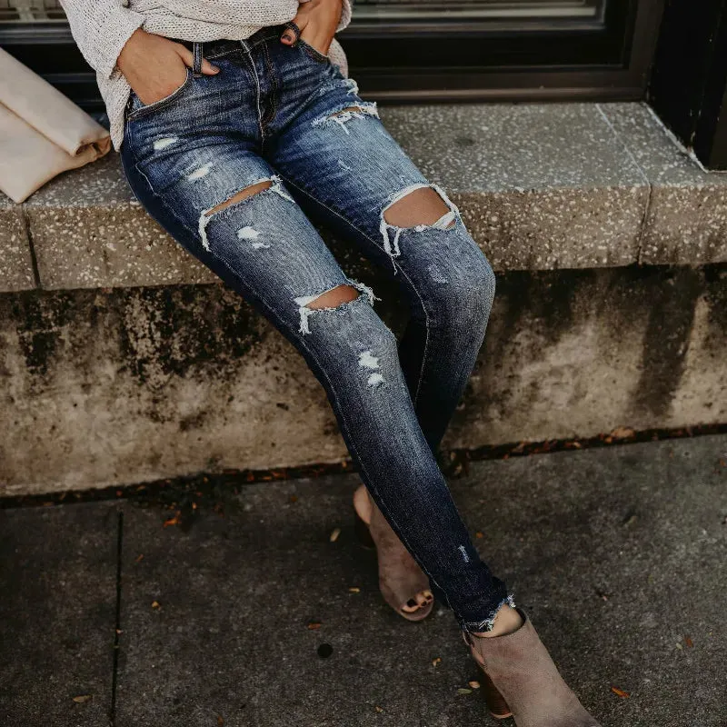Moto Biker Jeans Women Locomotive Gray Black High Street Skinny Denim Pants Distressed Vintage Slim Ripped Pleated Kot Pantolon