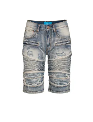 Moto Shorts  in distressed Blue