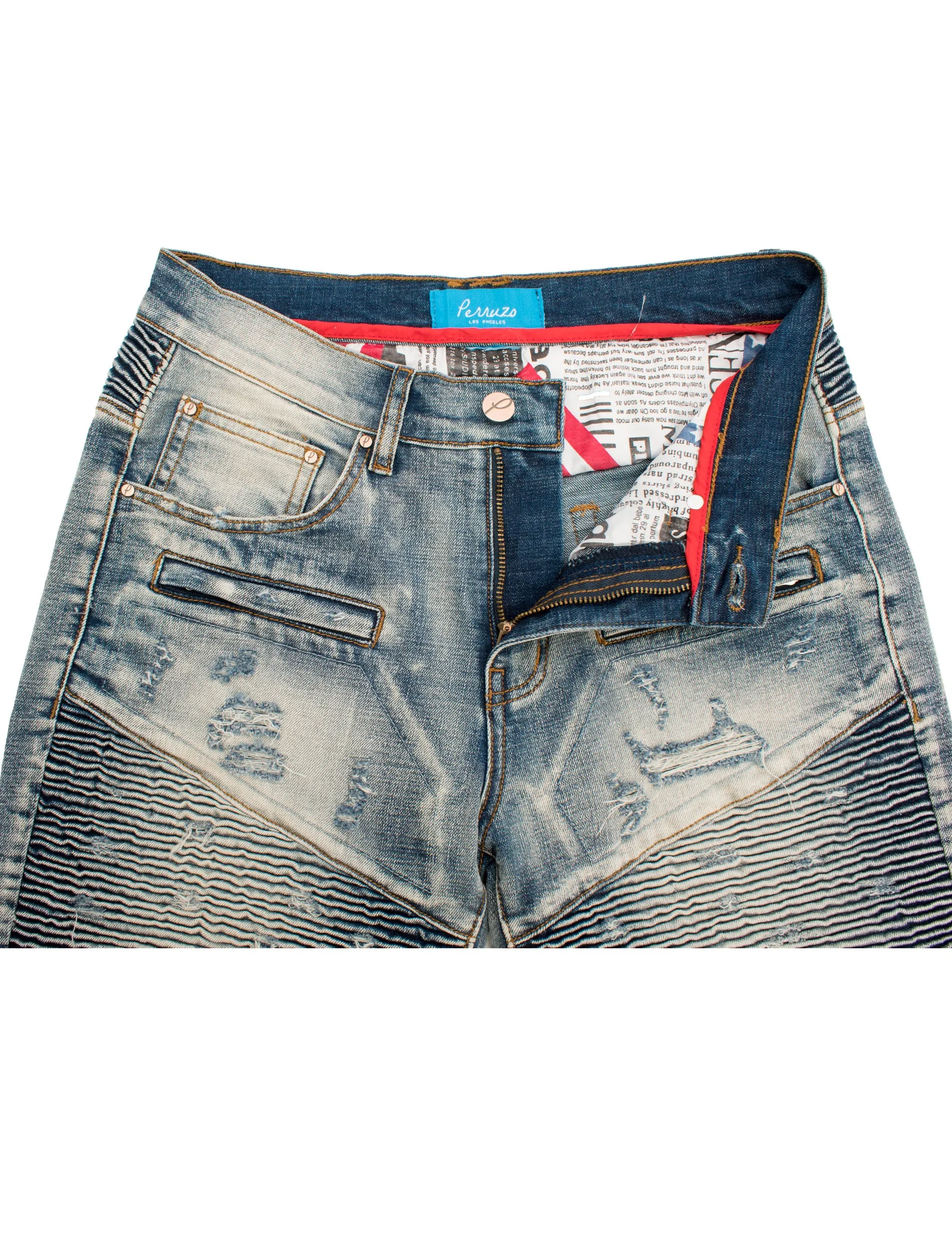 Moto Shorts  in distressed Blue