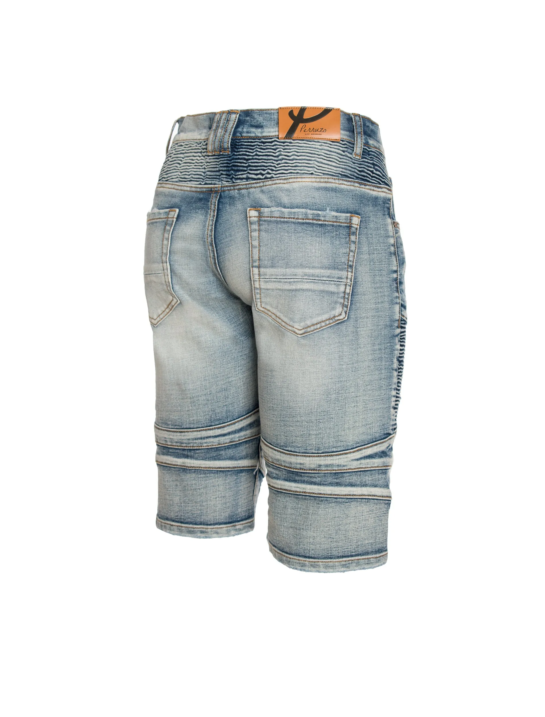 Moto Shorts  in distressed Blue