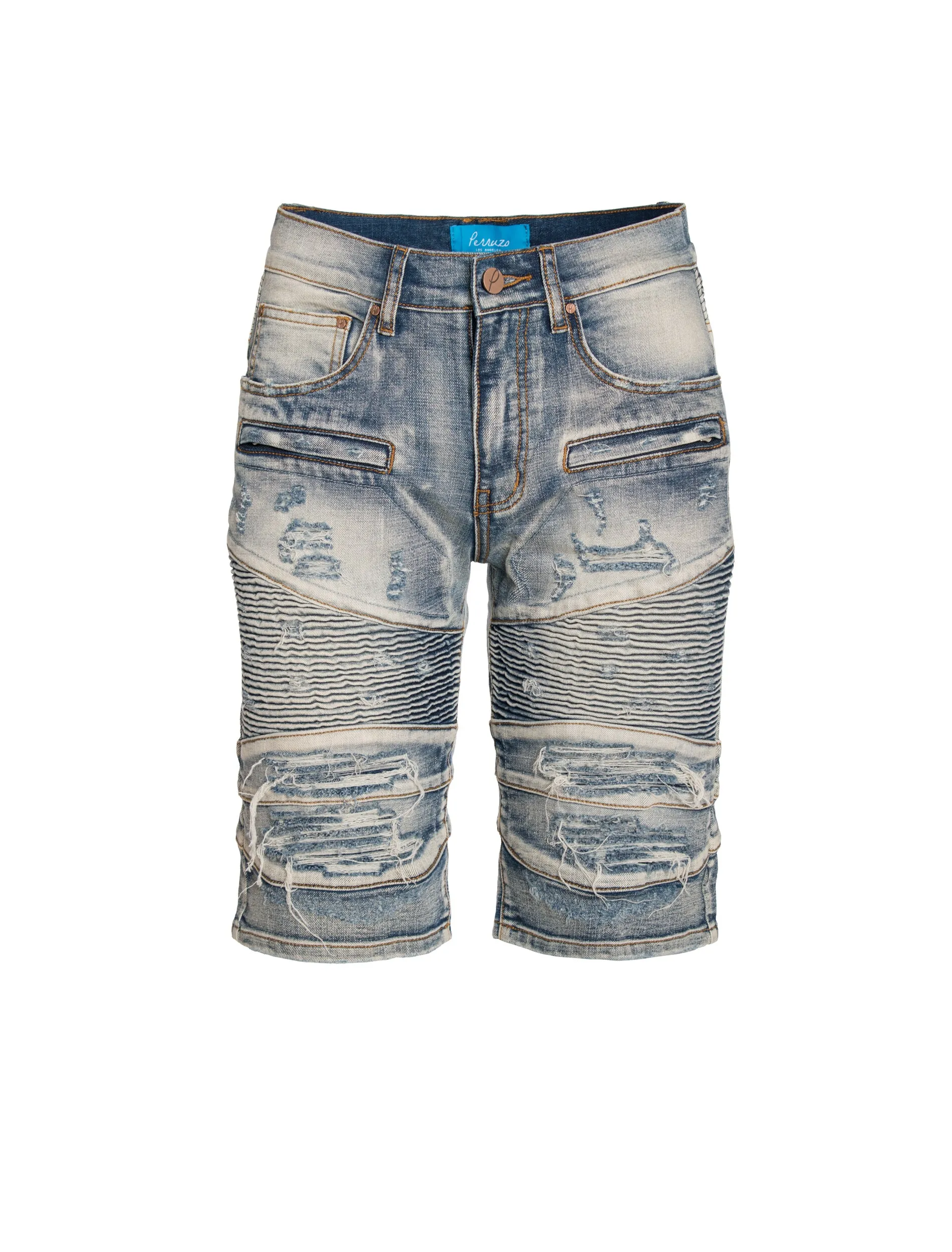 Moto Shorts  in distressed Blue