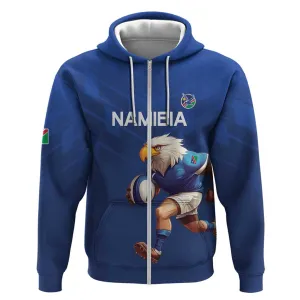 Namibia Rugby Custom Zip Hoodie Eagle Mascot - Sporty Style LT15