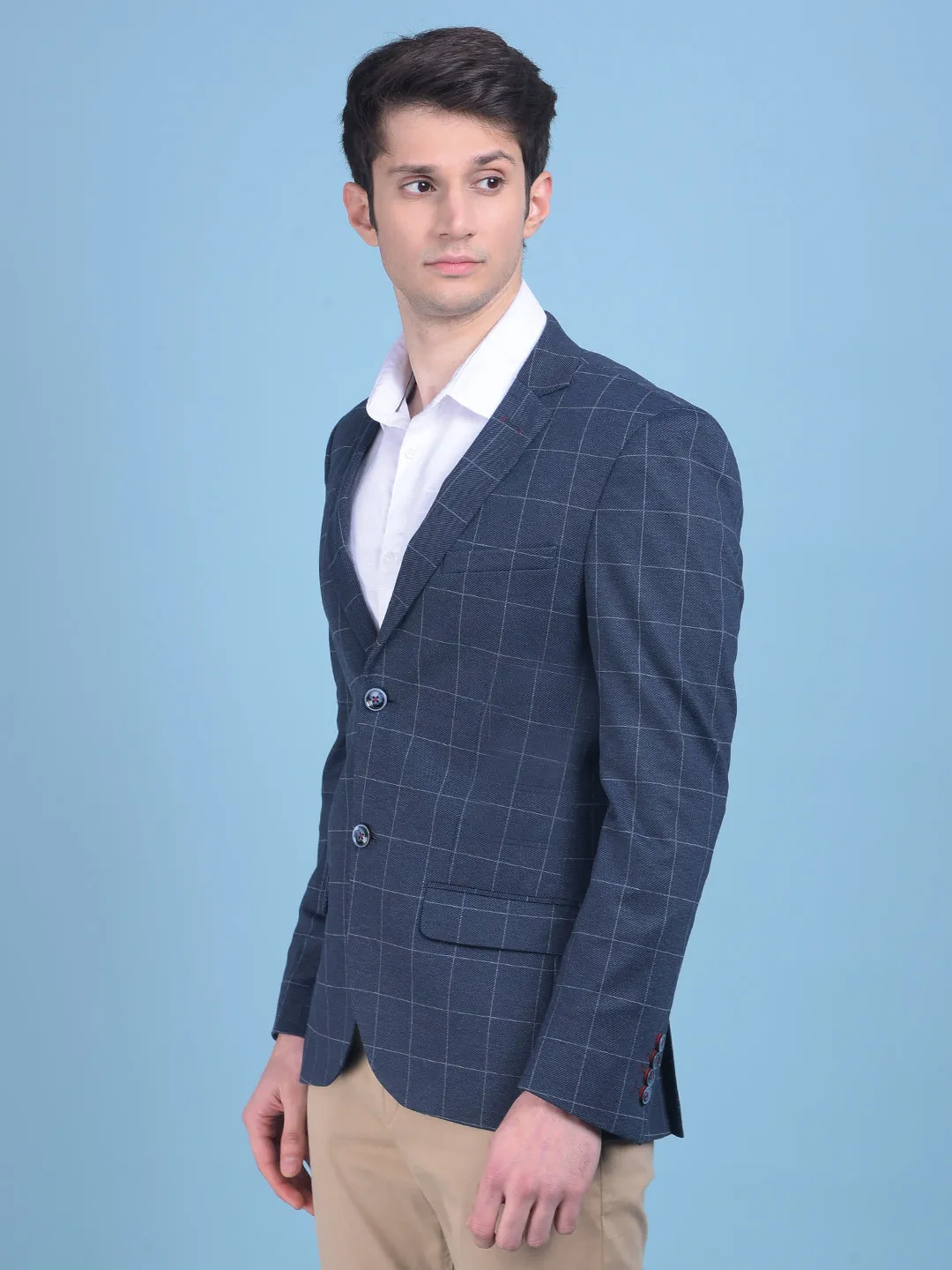 Navy Blue Checked Blazer