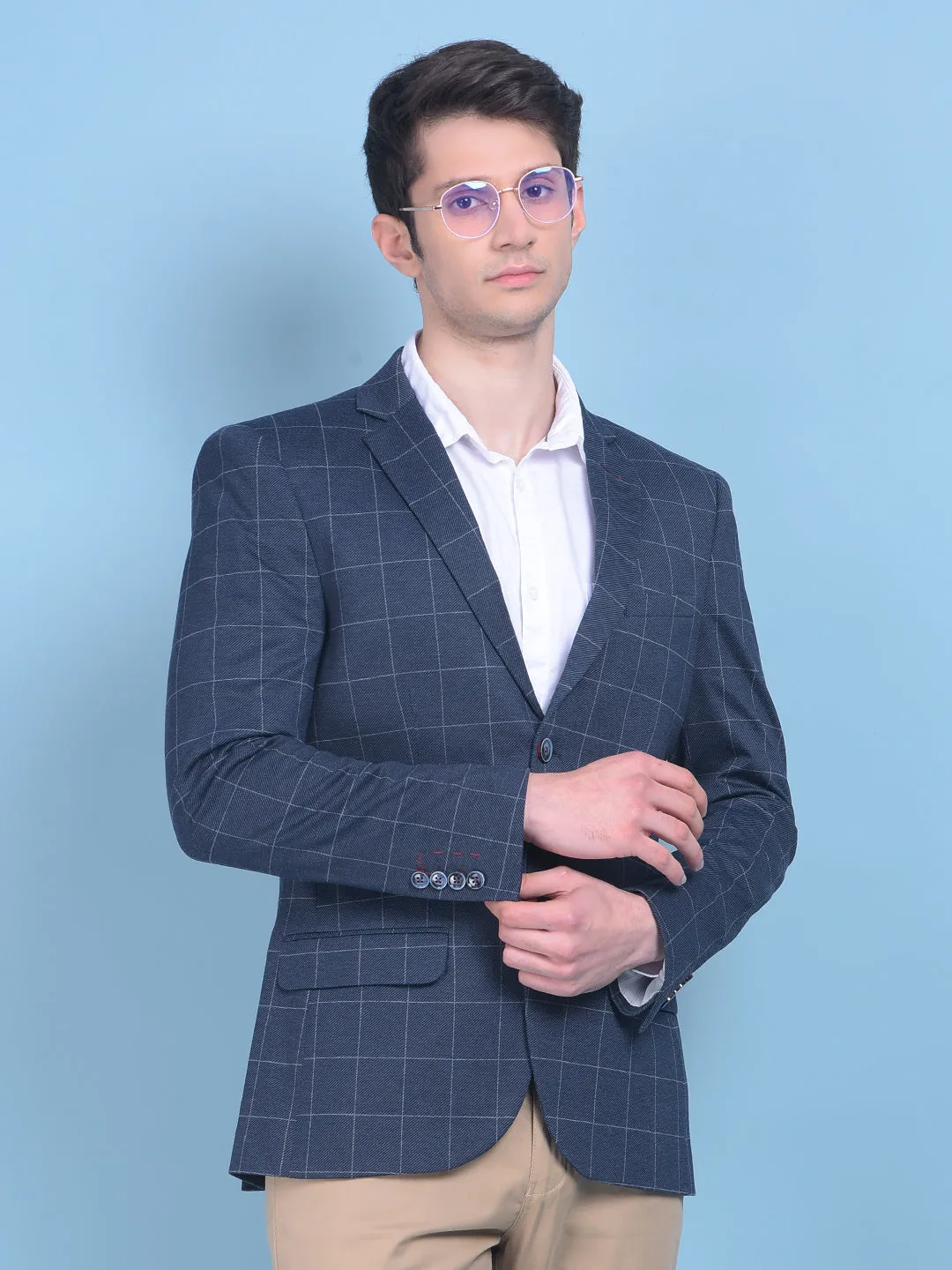 Navy Blue Checked Blazer