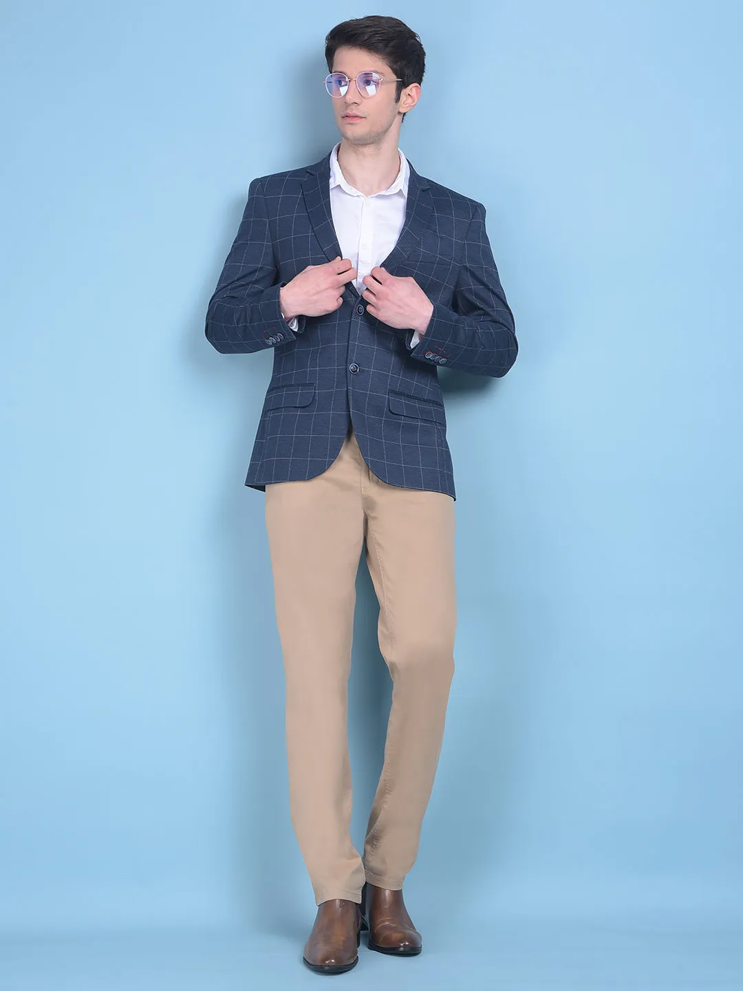 Navy Blue Checked Blazer