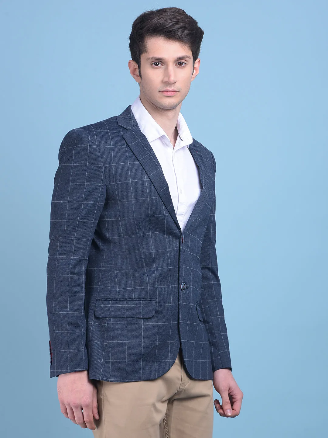 Navy Blue Checked Blazer