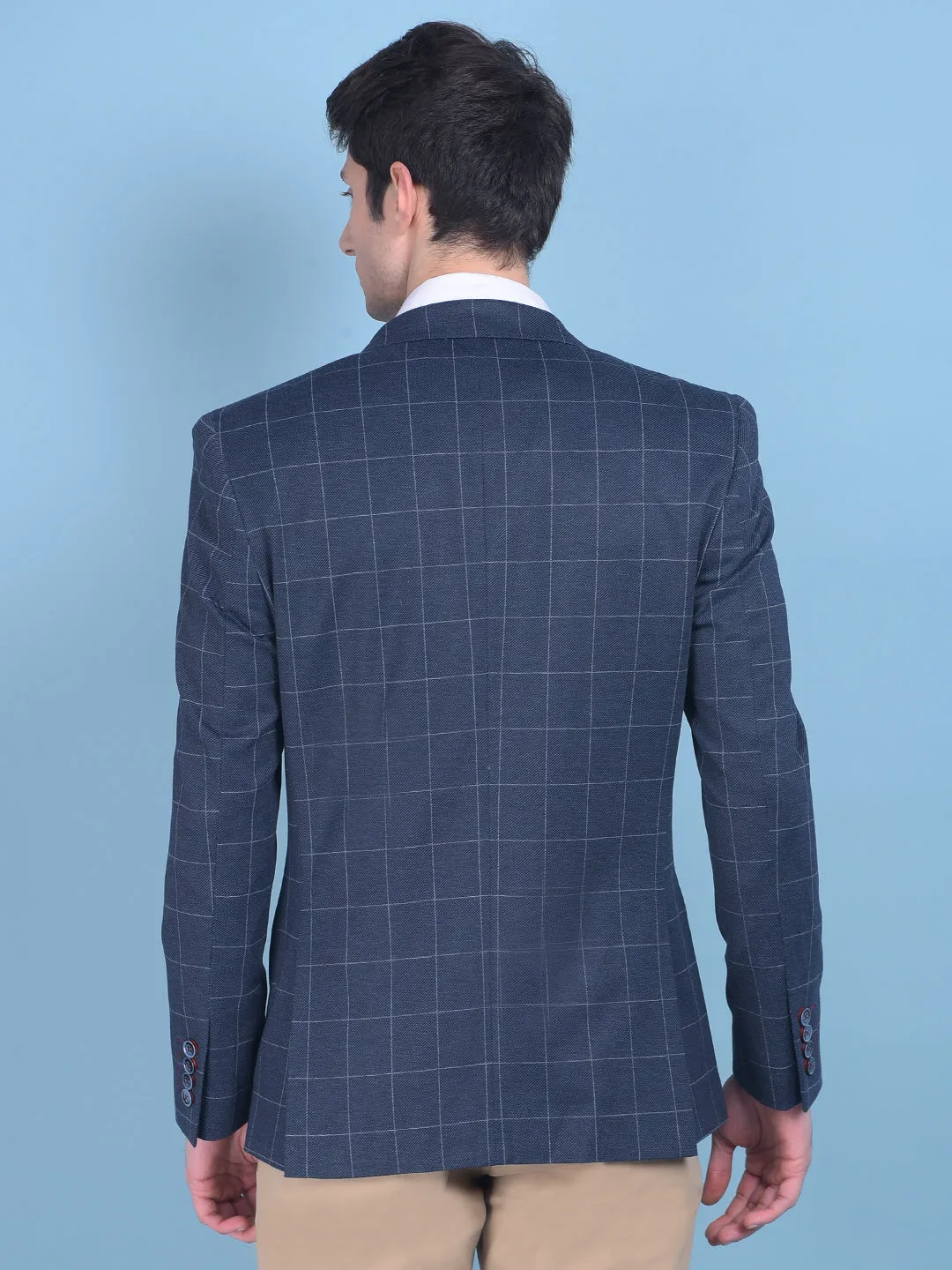 Navy Blue Checked Blazer