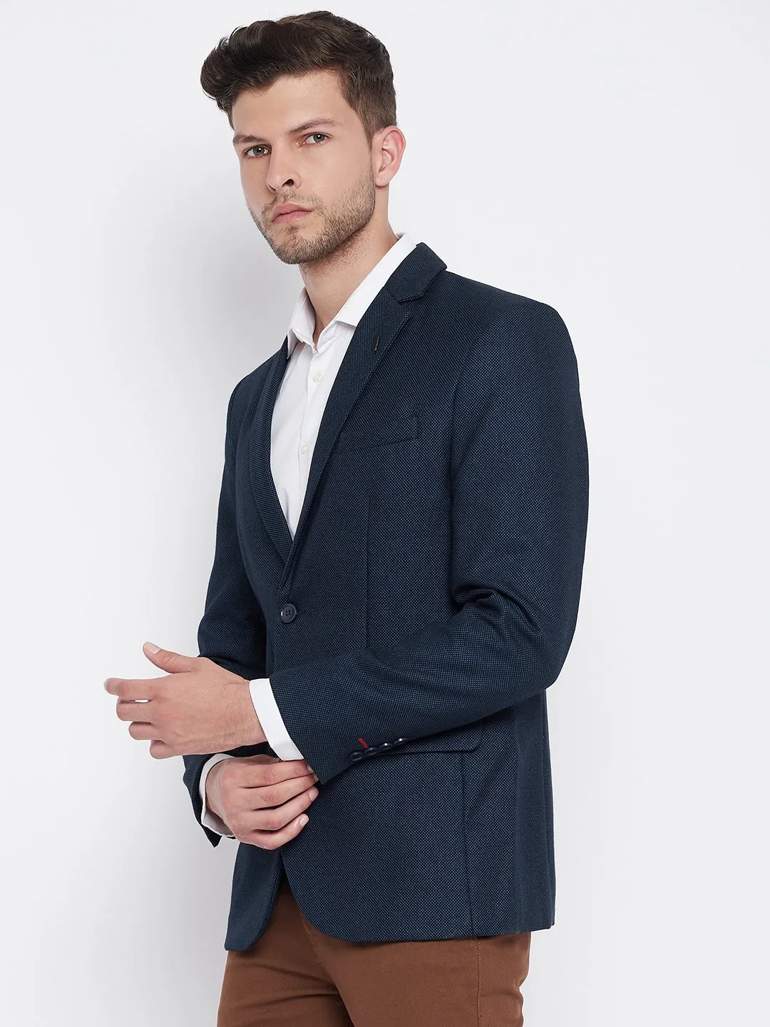 Navy Blue Notched Lapel Blazer