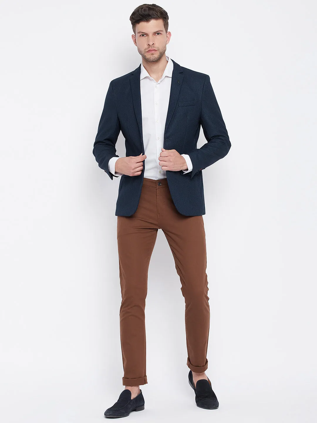 Navy Blue Notched Lapel Blazer