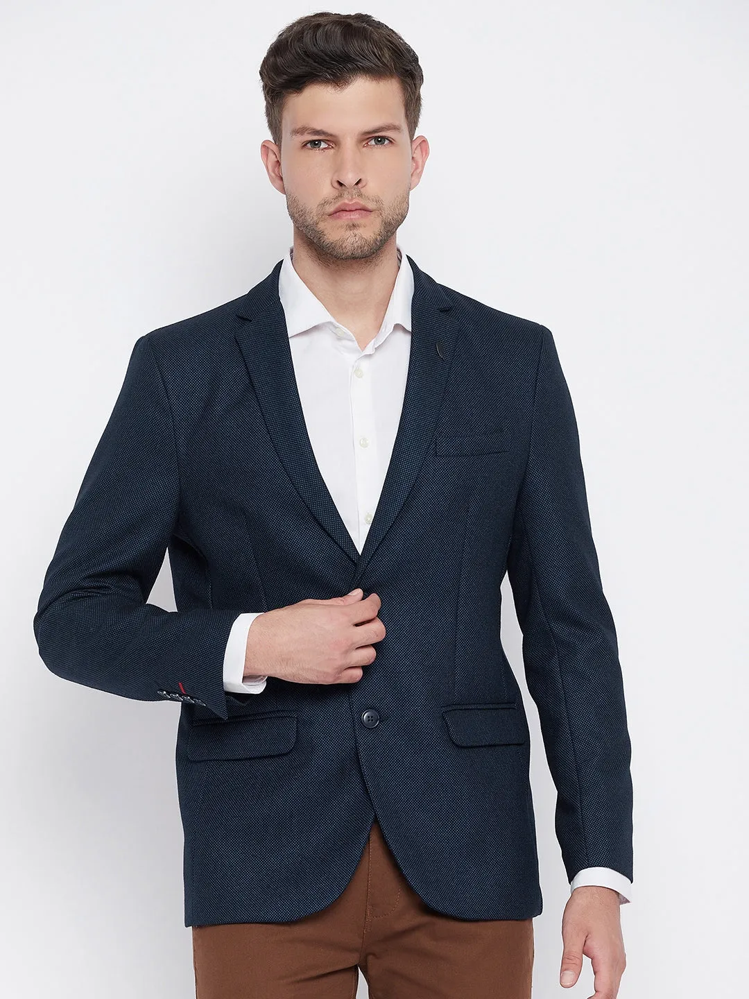 Navy Blue Notched Lapel Blazer