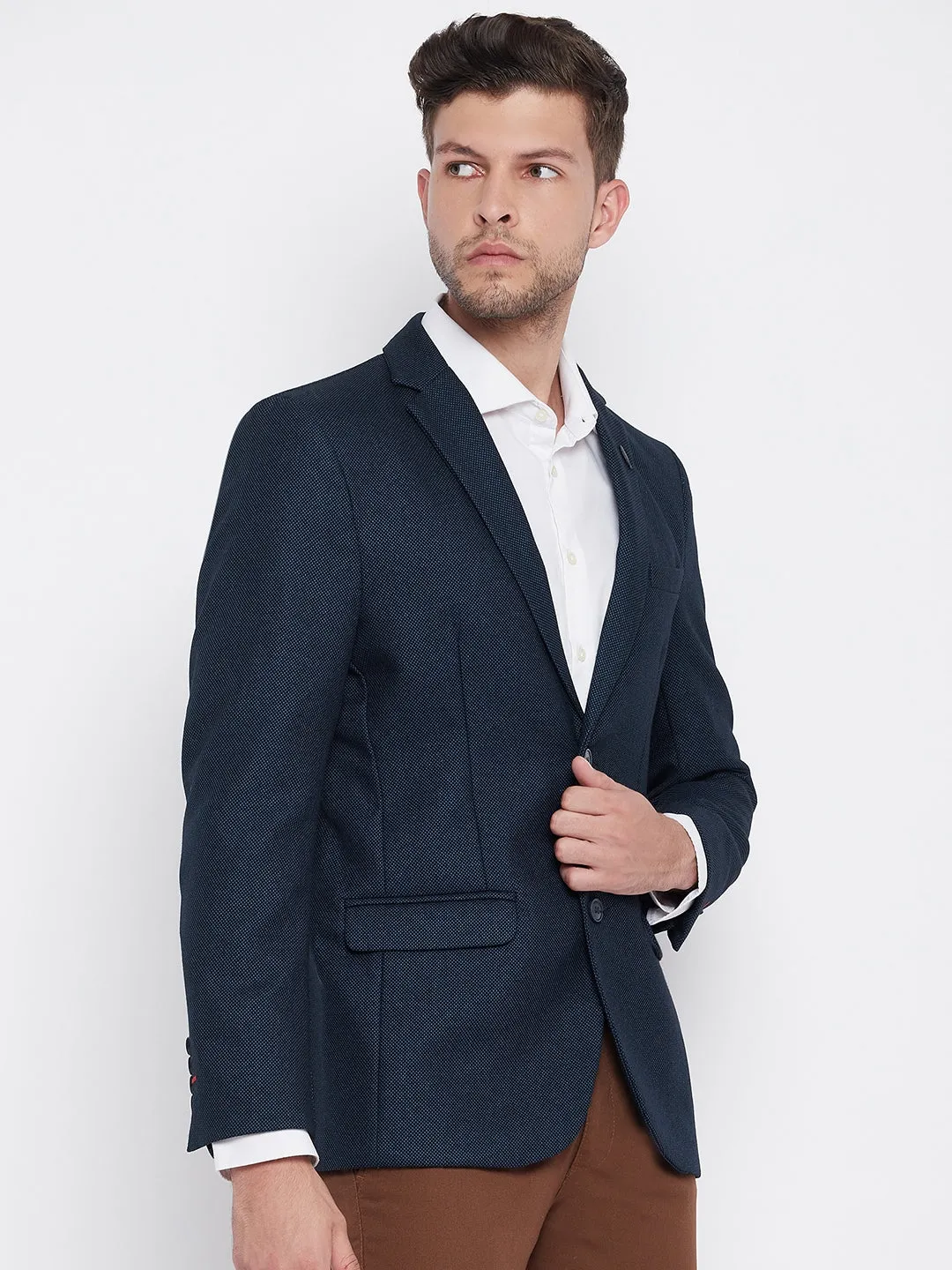 Navy Blue Notched Lapel Blazer