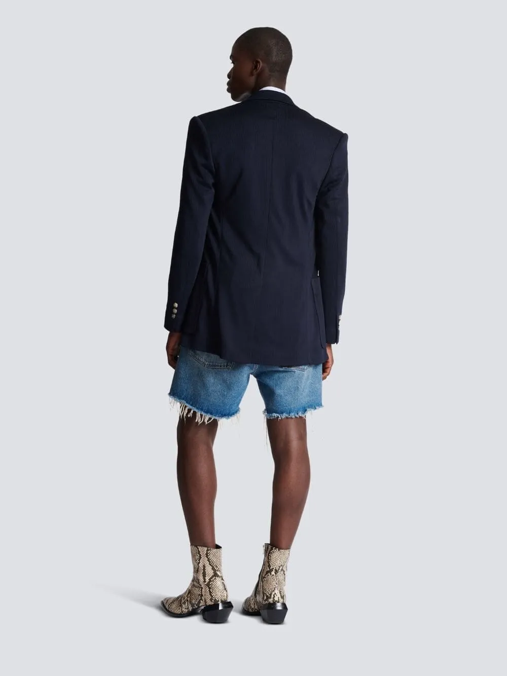 Navy Double-Breasted Monogram Blazer
