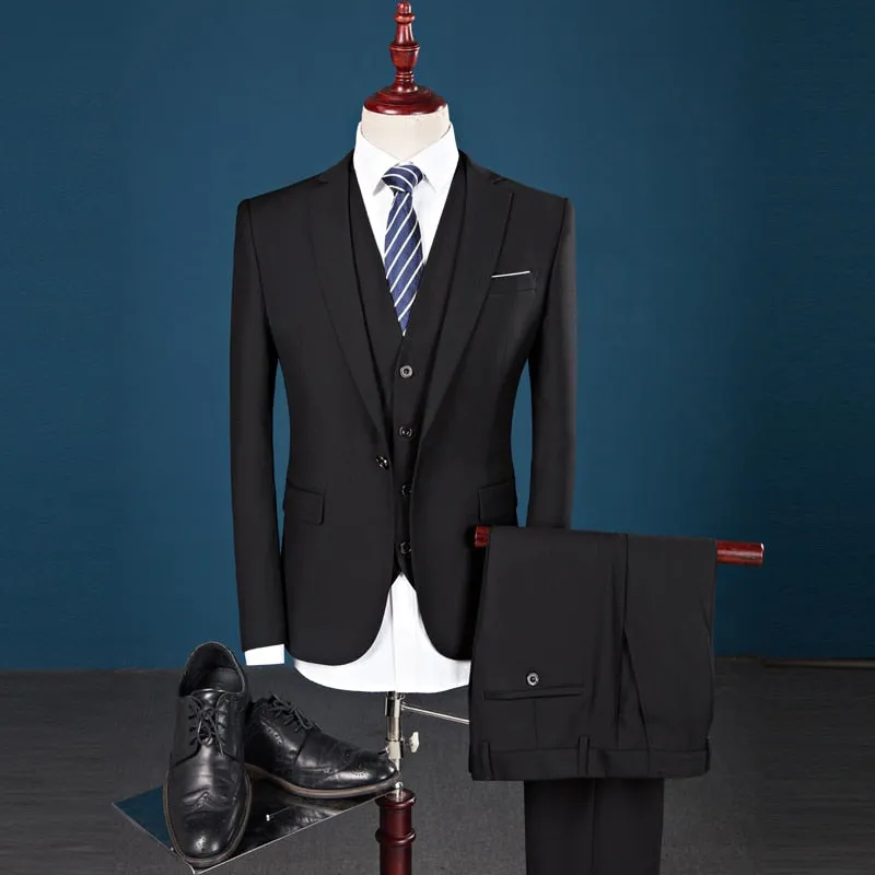 New Fashion Groom Wedding Dress Suit - Men's Casual Business 3-Piece Suit Set, including Blazers, Pants, and Vest. Perfect for Weddings and Special Occasions, this Suit Ensemble exudes Style and Sophistication.