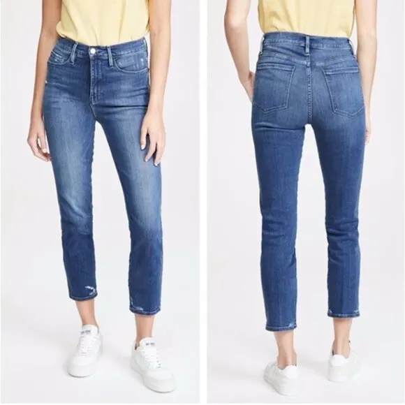 NEW! FRAME Le Sylvie Crop high-rise straight fit  Denim Jeans Blue SZ 29