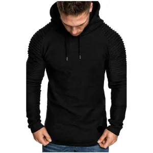 New Trendy Mens Hoodies Solid Color Hooded Slim Sweatshirt Striped pleated raglan sleeves Male Streetwear Casual sweatshirt Coat