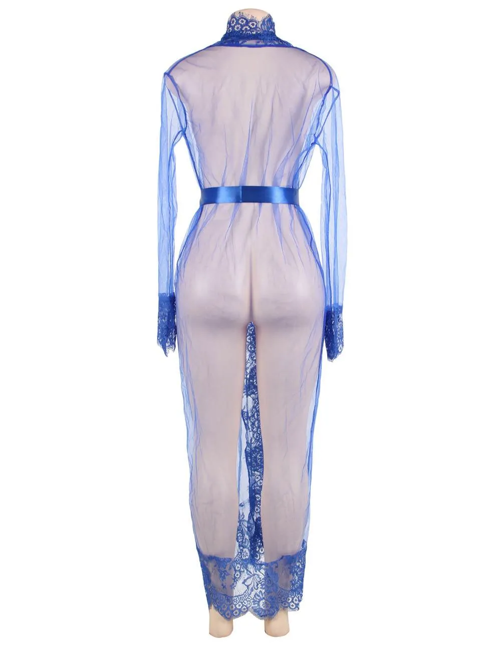 New White & Black & Blue Long Sleepwear Delicate Lace Gow