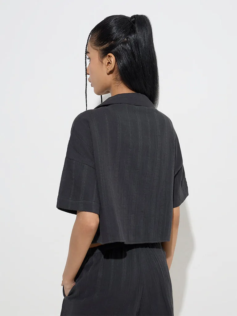 Nuon Black Crinkle-Textured Cotton Shirt