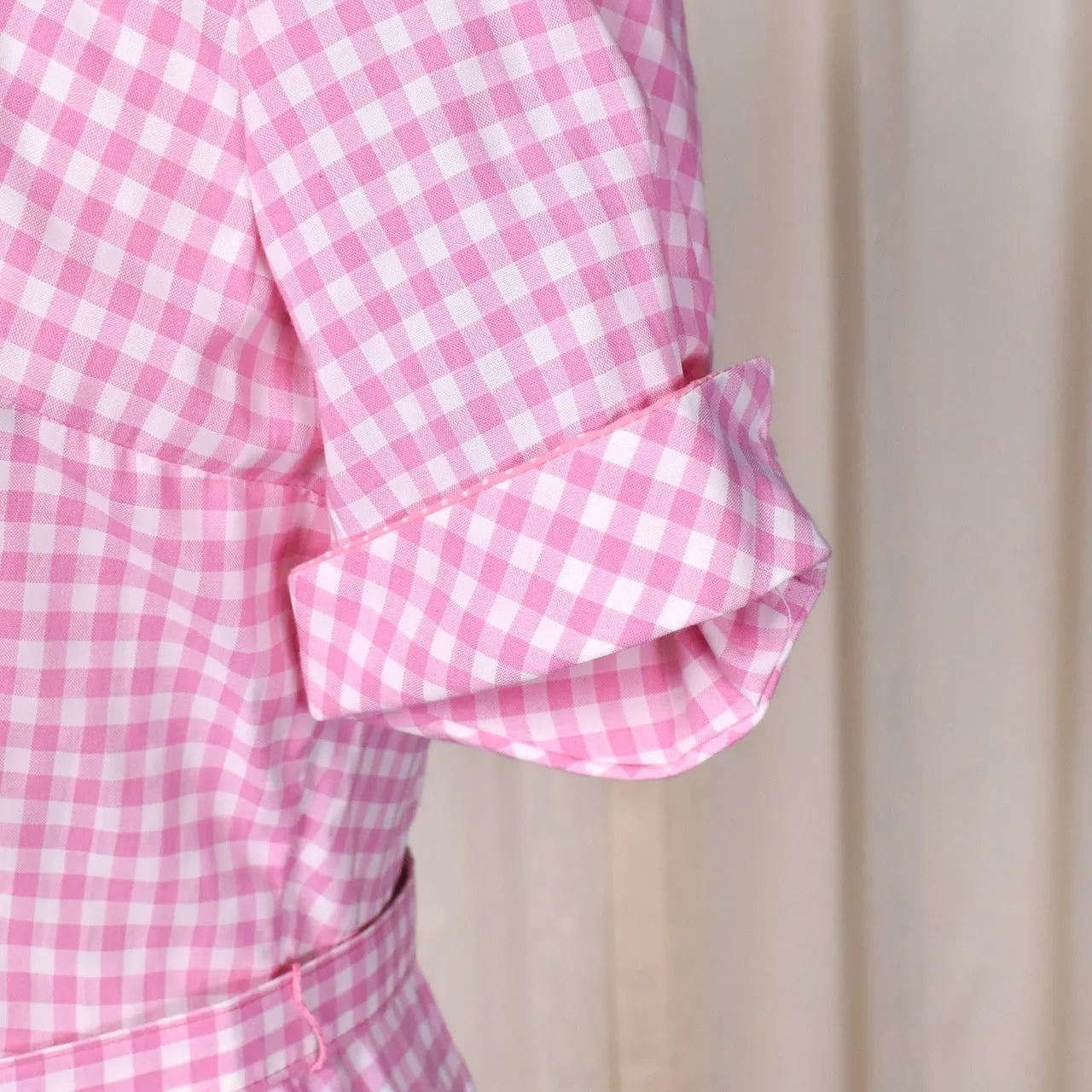 NWOT 1960s Pink Gingham Shirt Dress