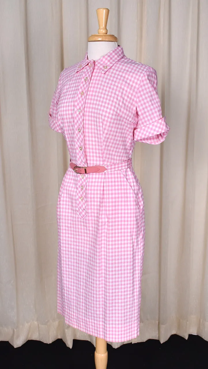 NWOT 1960s Pink Gingham Shirt Dress
