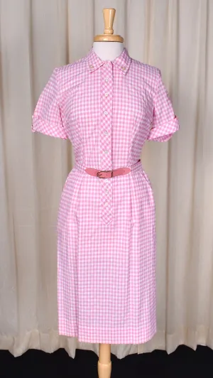 NWOT 1960s Pink Gingham Shirt Dress