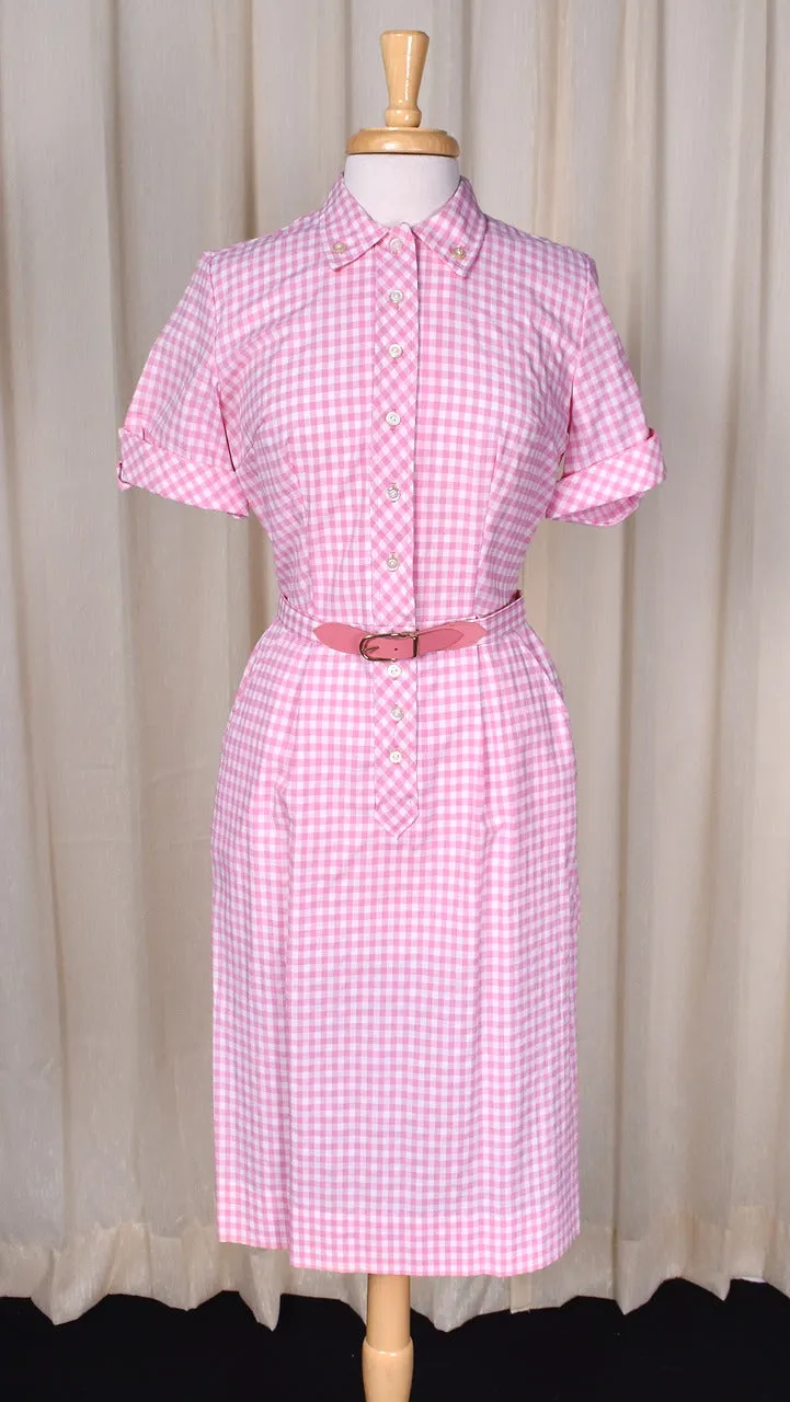 NWOT 1960s Pink Gingham Shirt Dress